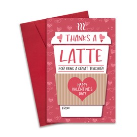 RollupJoy Sweet Teacher Valentines Day Gifts Card, Coffee Thank You Card for Teacher, Valentines Teacher Card from Students, Appreciation Gifts for Teacher, Thanks a Latte Valentine Card