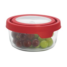 Anchor Hocking TrueSeal Glass Food Storage Container with Airtight Lid, Cherry, 4 Cup
