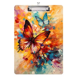 Butterfly Clipboard,Acrylic Painting Clipboard Decorative Office School Standard A4 Letter Size 12.5" x 9"Low Profile Clip with Retractable Hanging Tab