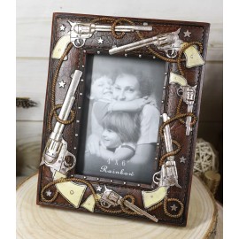 Western Outlaw Pistol Revolvers Lasso Ropes Lone Stars Photo Picture Frame Decor