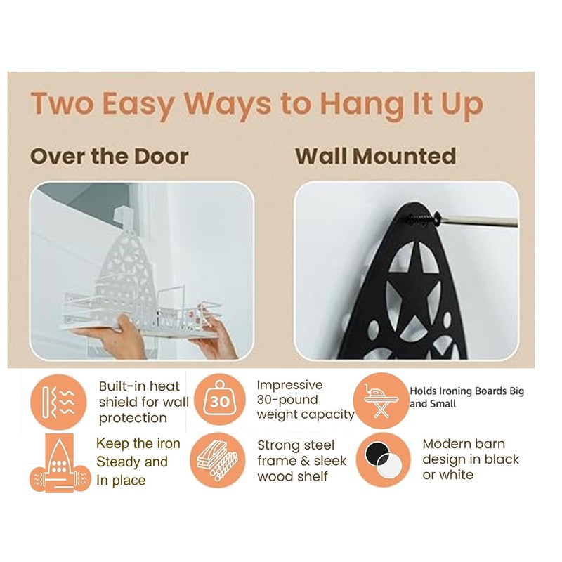 Farmhouse Ironing Board Hanger Wall Mount or Over the Door