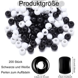 Canollo 200 Pieces Black and White Beads for Threading, Pony Beads, Beads for Bracelets, Craft Beads, Large Hole, Craft Beads for Threading, Bead Set for Jewellery, Bracelets, Necklaces, Crafts