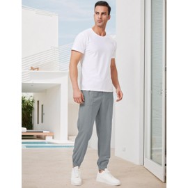 Blokehoway Men's Corduroy Casual Pants Lightweight Drawstring Elastic Waist Baggy Tapered Joggers Pants with Pockets