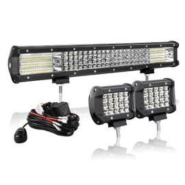 AUXTINGS 20 inch 510W Led Light Bar Spot Flood Beam +2X 4 inch 48W Spot LED Pods Fog Lights with 2 Leads 12V Wiring Harness Kit for Jeep Pickup Off Road Truck 4X4 ATV Boat Trailer,Waterproof