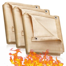 Hoteam 3 Pieces Fiberglass Fireproof Welding Blanket Bulk 6 x 8 ft 800 GSM Heavy Duty Fire Retardant Blanket Flame Resistant Blanket Weld Insulation Cover with Grommet for Welding Tool Accessories