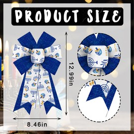 Glodecart 2PCS Hanukkah Bow for Wreath, Burlap Blue Dreidel Menorah Wreath Bow for Hanukkah Party Décor, Chanukah Christmas Wreath Bow for Front Door Indoor Outdoor Wall Tree Topper Supplies Ornament