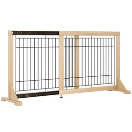 YOCAN Extra Wide Adjustable Dog Gate for Doors, Stairs - 23.6" Pet Safety Gate, Freestanding Wood & Metal Frame - No Drill Pressure Mount, Indoor Safety Barrier (Black/Natural)