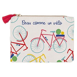 Draeger Paris Printed Bicycle Purse 100% Cotton with Zip and Pompom 12 x 9.5 cm, multicoloured, Unit size, Cotton Zip Wallet