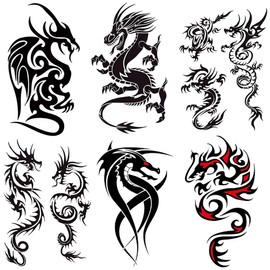 Yesallwas Tattoo Stickers, Dragon, Flying Dragon, Set of 6, Black, Dragon, Tattoo Stickers, Body Stickers, Tattoo Stickers, Long Lasting, Waterproof, Men's, Approx. 4.7 x 7.5 inches (12 x 19 cm)
