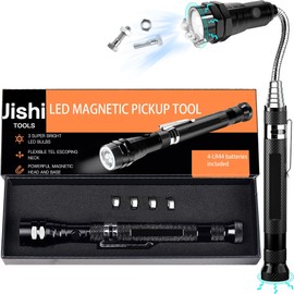 Jishi Magnetic Pickup Tool Gifts for Men Dad Him Husband Birthday, Telescoping LED Extendable Flashlight with Magnet, Useful Cool Gadgets Unique Christmas Stocking Stuffers Adults White Elephant Ideas