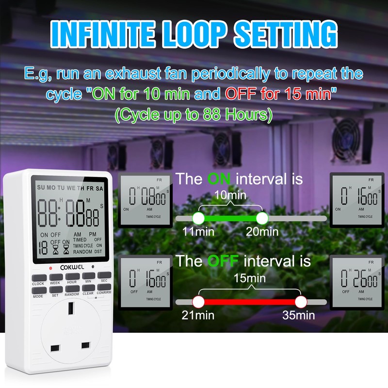 COKWEL Digital Electrical Timer Plug Socket Programmable Timer Switch for