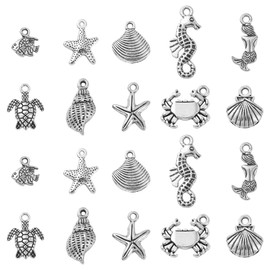 DanLingJewelry 50Pcs Marine Life Charms Mixed Mermaid Starfish Seashell Crab Charms Ocean Charms for DIY Jewellery Making