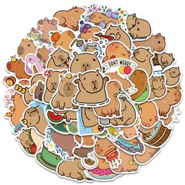 Capybara Stickers for Children and Teenagers, Funny Water Guinea Animal Stickers, Vinyl Waterproof Cartoon Guinea Pig Stickers, Pack of 50