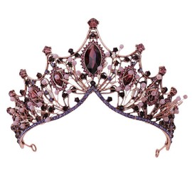 Baroque Bridal Crowns, Baroque Rhinestone Headband, Crown Crystals, Wedding Tiara, Crown Rhinestone, Tiaras for Girls, Crystal, for Bride, Women, Wedding, Prom, Pageant (Copper Purple), Alloy, Agate
