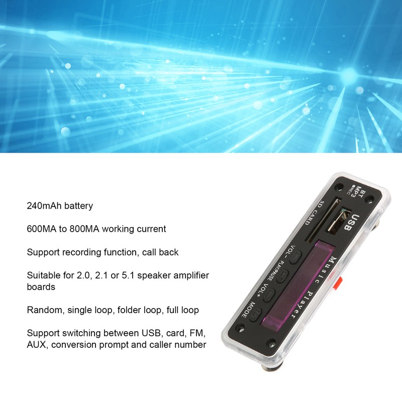 DC12V Bluetooth 5.0 Decoding Board Support SD Card USB FM