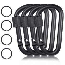 Pack of 4 Carabiner Hooks Small D Shape Carabiner with Screw Cap Multifunctional Lobster Clasps with Keyring for Outdoor Camping and Hiking Fishing or Travel (Black)