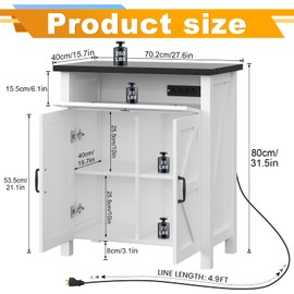 kepptory 20 Gallon Fish Tank Stand with Power Outlets, Farmhouse Decorative Aquarium Stand Furniture with Adjustable Shelves, 10-20 Gallon Reptile Turtle Tank Stand with Cabinet Storage (White, 20GL)