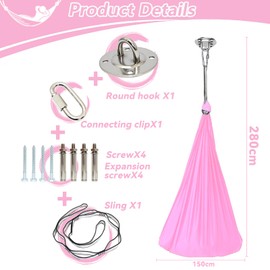 Sunsorld Yoga Set for Adults, Yoga Accessories, 200 kg Max Load, Complete Installation Hardware (Pink, 150 x 280 cm)