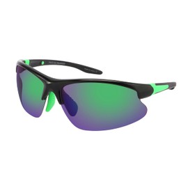 Edge I-Wear Black & Green Trim Sport Runners Sunglasses w/Green Polarized Mirrored Lens For Men & Women