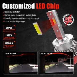 au-kee D4S D4R LED Headlight Bulb 100W 10000LM 6000K Bright White Conversion Kit