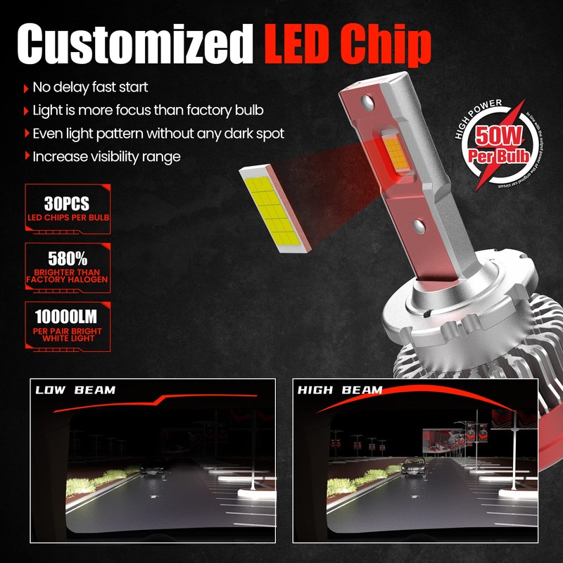 au-kee D4S D4R LED Headlight Bulb 100W 10000LM 6000K Bright