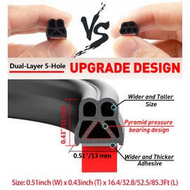 CHUANJI Car Door Rubber Seal Strip 52.49ft Automotive Weather Stripping Double Layer Auto Weatherstrip Universal Self Adhesive Soundproof Sealing Strip for Cars Truck Rv Pickup