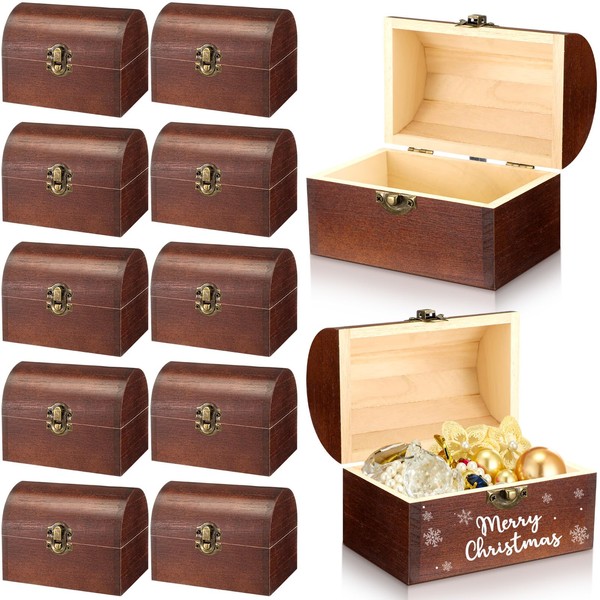 Menkxi 12 Pcs Unfinished Wooden Treasure Chest Boxes 4.7 x