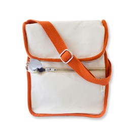 Life Without Plastic Wool Insulated Organic Cotton Lunch Bag with Stainless Steel Folding Spork in Cotton Pouch - Orange Trim