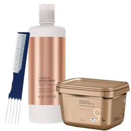 Blonde Me Lightener 9+ Premium Hair Bleach 450 grams with Blonde Me 20 Volume Developer 1L and Dual Purpose Comb – Professional Hair Lightening Kit for Toning and Gentle Lift