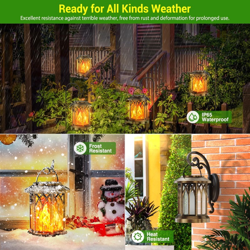 KOOPER 4 Pack Solar Lanterns Outdoor Waterproof, Upgraded Flickering Flame