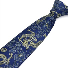 Secdtie Corbata de seda para hombre, diseño de dragón, peonía, tejida, regalo formal, Azul marino, Talla única