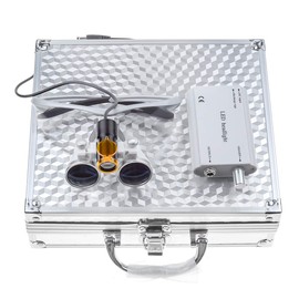 EustomA 5W LED Headlight HeadLamp Filter with 3.5X-420mm Portable Waist Hanging Style Binocular Loupes Aluminum Box (Silver)