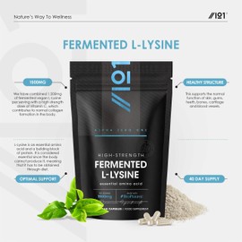 Fermented L-Lysine 1500mg with BioPerine® - Made with Vitamin C - High Strength - 120 Vegan Capsules – Resealable and Recyclable Pouch – by Alpha01