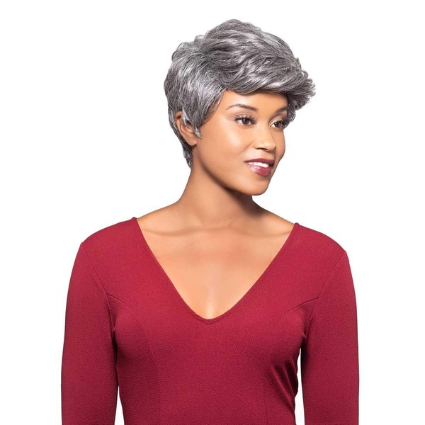 Milly Wig Color FS1B/30 - Foxy Silver Wigs Short Boy Cut Tapered Neck Human Hair African American Womens Lightweight Average Cap