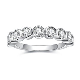Raivari 0.9cttw Moissanite Eternity Wedding Bands 18K White Gold Plated 925 Sterling Silver Bezel Set Round Cut D Color VVS1 Lab Created Diamond Anniversary Bands for Women Men USA Local Seller 8.5