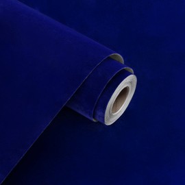 WESTICK 17.7" x 120" Royal Blue Velvet Fabric Wallpaper Peel and Stick Soft Dark Blue Flocking Velvet Contact Paper Self Adhesive Felt Sheet for Festival Art Crafts Gift Jewelry Boxes Cabinets Walls
