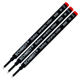 Schmidt 888 M Safety Ceramic Rollerball Refill - Red Ink (Medium Tip 0.7mm) - Pack of 3