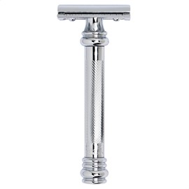 MERKUR Safety Razor 38C | Barber Pole Gloss Chrome | Two Piece Razor with Straight Cut | Closed Comb | Ideal for Wet Shaving | Die-Cast Zinc | Brass Handle | Made in Germany