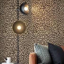 JiffDiff Leopard Print Peel and Stick Wallpaper, Waterproof Removable Self Adhesive Textured Wall Paper, Yellow Unique Funky Cheetah Contact Paper for Bedroom and Bathroom 800"X17.3"(96.2 sq. ft)