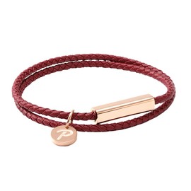 Power Ionics Leather Bracelet for Men and Women, Couples Bracelet, Red leather cuff bracelet for women with Rose Gold Charm, Sizes M