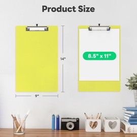 Juvealoe A4 Plastic Large Clipboard Set of 2, 8.5 x 11 Clip Boards with Low Profile Clip, Size 14 x 9″, Suit for Classroom, Teacher, Students, School & Office Supplies(Yellow)