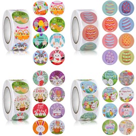AhfuLife Pack of 2000 Easter Stickers, Easter Eggs, Rabbit Stickers, Easter Motifs, Jewellery Labels for Packaging, Easter Gifts, Nursery School Teachers, Crafts and Gift Decoration (4 Rolls)