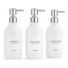 White Shampoo And Conditioner Dispenser Set Of 3, Silver Smo