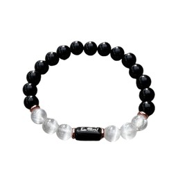 Black Tourmaline and Selenite Crystal Bead Bracelet 8mm, Wholesale Genuine Black Tourmaline Cylinder with Copper Discs Stretch Gemstone Bracelet, Healing Crystal Bracelet, Gift for Men & Women (1)