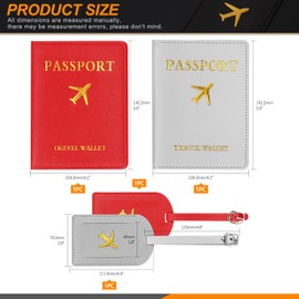 Rustark 4Pcs Gray and Red Passport Covers and Luggage Tags Set, Leather Passport Holder Travel ID Tag Suitcase Tags for US Passport Men Women Traveling