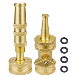 TMOK Adjustable Twist Hose Nozzle with High Pressure Brass Nozzle With Leakproof Shut off Valve,Heavy-Duty Brass 3/4" GHT Hose Nozzle with 4 Garden Hose Rubber Washers