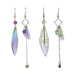 2 Pairs Asymmetric Dangle Earrings, Dragonfly Wing Hook Dang Earrings, Ear Jewelry Accessories, Carnival Butterfly Earrings(Purple, Teal)