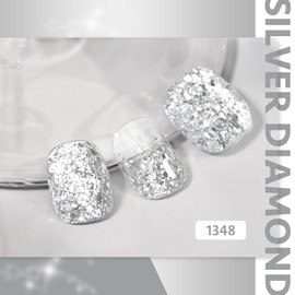 GAOY Glitter Gel Nail Polish, 16ml Silver Sparkly Gel Polish, Diamond Shiny Glitter UV Gel for Nail Art, Soak Off Nail Polish Home DIY Manicure, 1348