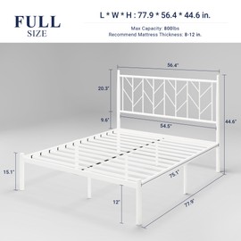 Allewie Full Size Platform Bed Frame with Vintage Headboard, 14 Inches Metal Mattress Foundation for Storage, No Box Spring Needed, Easy Assembly, Modern, White