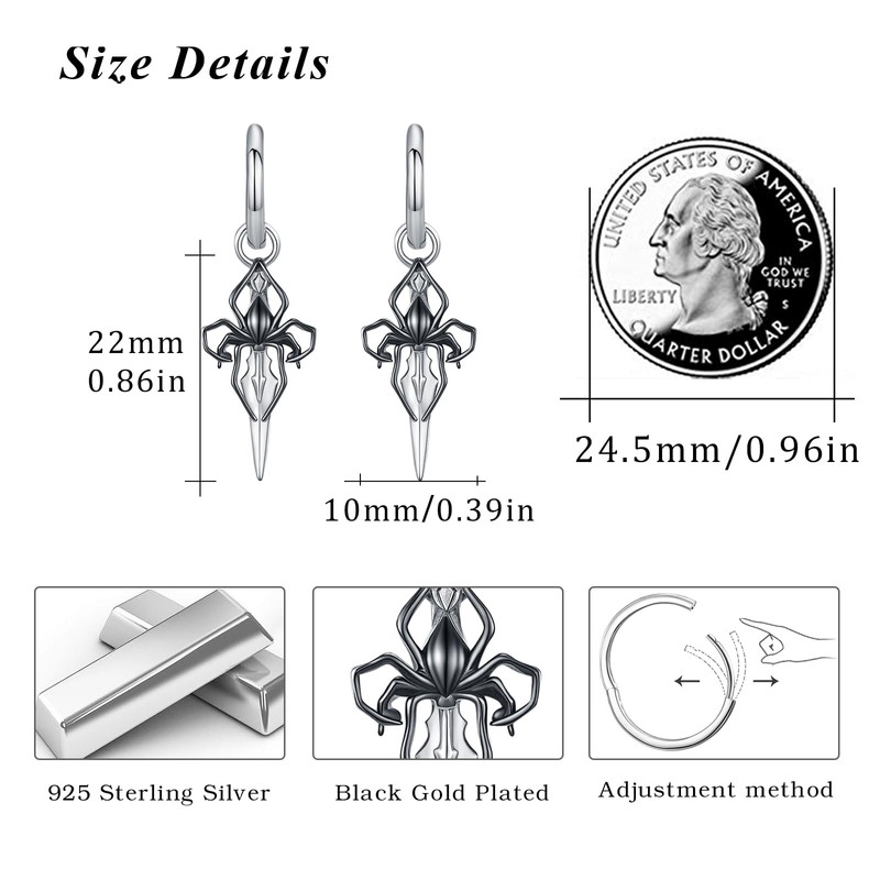 MEDWISE 925 Sterling Silver Spider Dagger Earrings Jewelry for Women